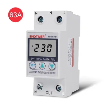 

SINOTIMER SVP-915A 230V 63A Adjustable Auto-recovery Under/Over Voltage Protector Relay Breaker Device With LCD Power Display