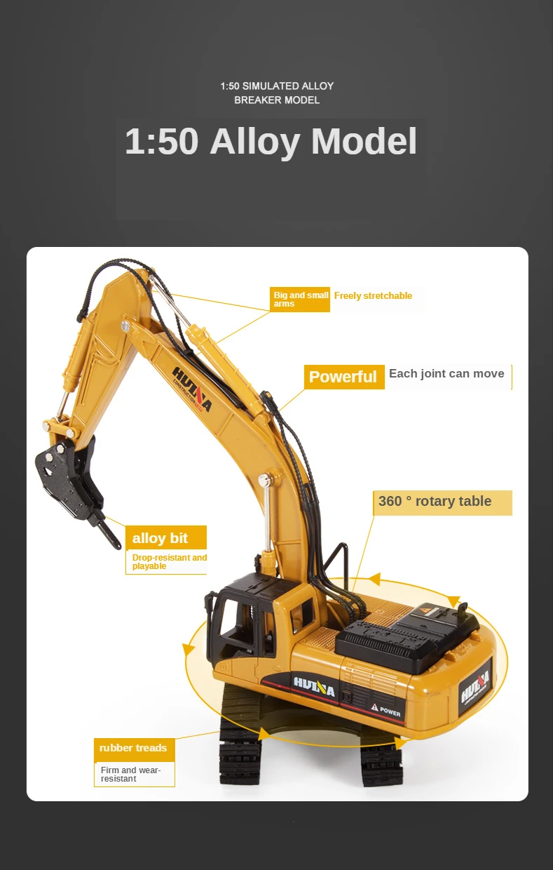 Modelo de Carro Huina Diecast Liga Simulação Veículo Fundido Caminhão Basculante Bulldozer Retroescavadeira Brinquedos Colecionáveis 1:50 25 High Quality Brinquedos e hobbies