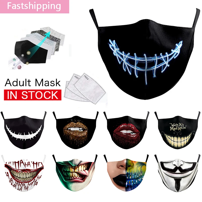 Mascarilla unisex máscara facial engraçado coringa impresso adulto algodão boca máscaras lavável reutilizável respirável à prova de vento máscaras cobrir