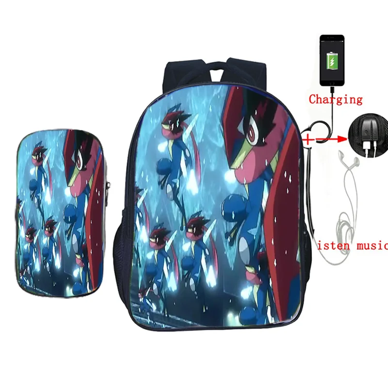 13 Pokemon Greninja 2 шт./компл. рюкзак для женщин и мужчин школы USB рюкзаки с зарядным устройством для подростков девочек мальчиков ноутбук путешествия рюкзак - Цвет: 13