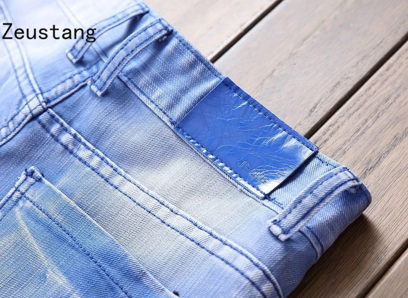 No Belt) Spring Punk Style Men's Jeans Fashion Casual New Straight High Elasticity 28-42 Washed Ripped Hole Trousers JS03