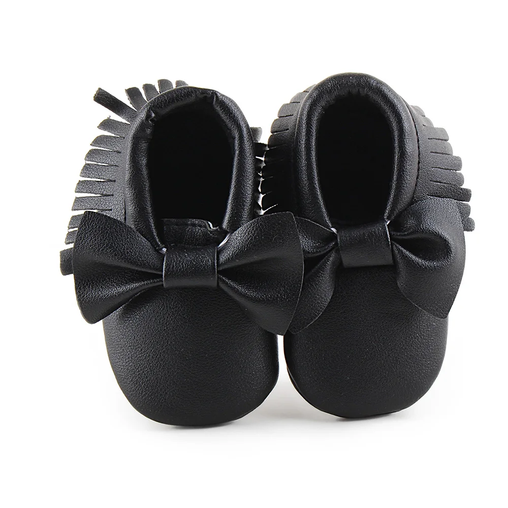 Детская обувь для новорожденного мальчика Девочки Первые ходунки ПУ подошва принцесса Бант Повседневные детские Мокасины детская кроватка обувь - Цвет: black
