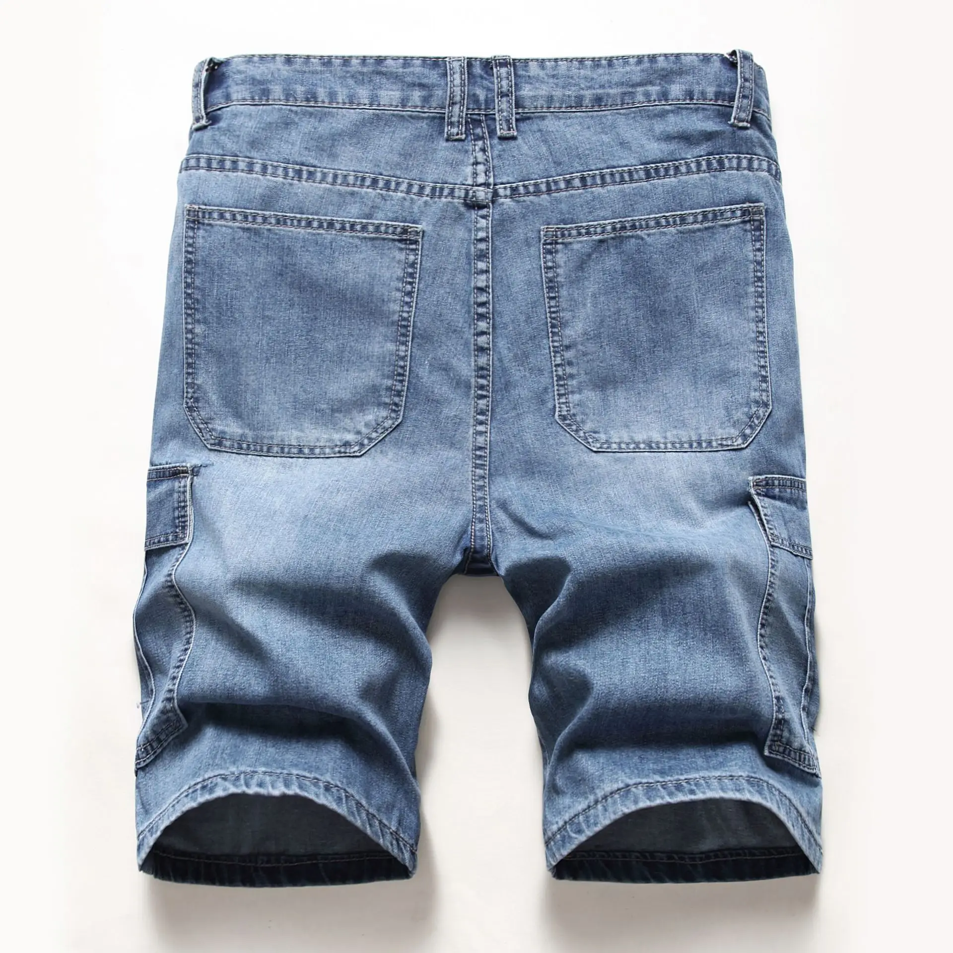 Men's Jeans Shorts with Pockets Straight Washed Denim Shorts Men Casual Shorts Mid-waist Zipper Cargo Shorts Streetwear Pants