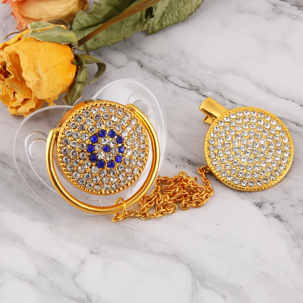 Luxury Bling  Baby Pacifier Rhinestone White Crystal Orthodontic Nipple Silicone Soother Baby Dummy Pacifier Clip