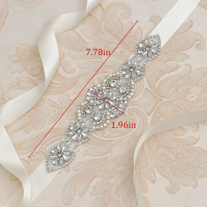 MissRDress Silver Rhinestones Bridal Belt Crystal Pearls Ribbons Wedding Belts Sash For Bridals Bridesmaids Dresses JK910