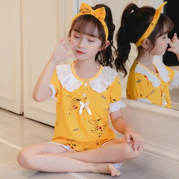 

Retail 3-14 years Boys short-sleeves cotton children's home nightwear girls boys baby pajama sets summer Kids Lapel wear suit