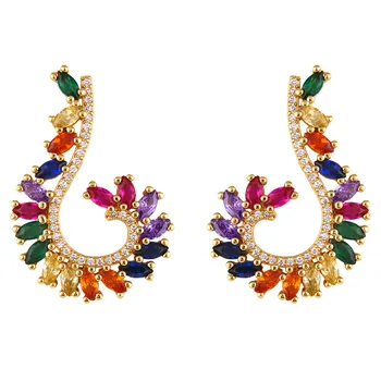 

fashion golden cz rainbow leaf earring for women earrings 2019 new arrival