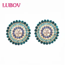 LUBOV Новые полные стразы, золото, натуральный циркон, инкрустация, круглые серьги-гвоздики для женщин, роскошные свадебные серьги-гвоздики в рождественской тематике, подарок