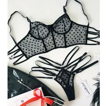 

FASHION New Women Ladies Sexy Lace Mesh Dot Bralette Bralet Bra Bustier Crop Top Cami Tank Underwear Set Black Red