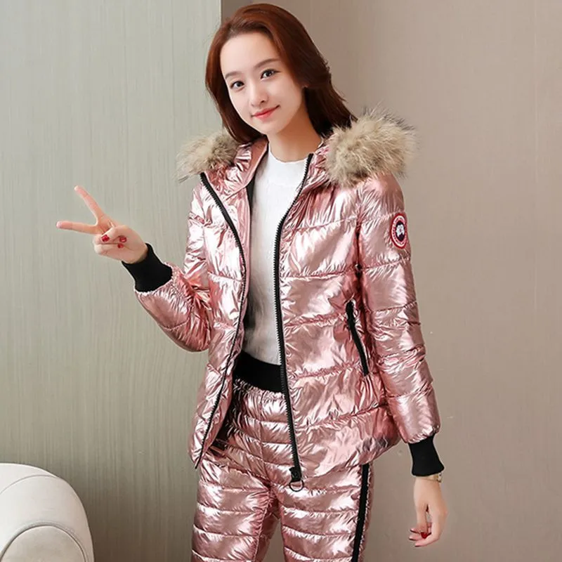 

Bright Surface Cotton Coat Women's 2019 New Style Korean-style Slim Fit Two-Piece Set Cotton-padded Clothes Female Winter Women