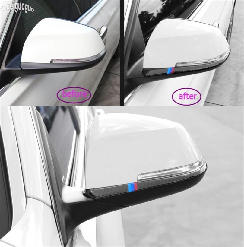 Carbon Fiber Plastic For BMW 1 2 3 4 series  F30 F34 X1 E84 Car Rearview Mirror Strips Trim Cover Handle Protect Sticker Styling