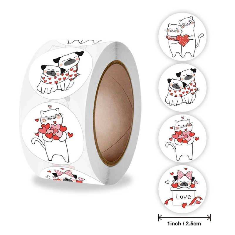 100-500pcs Valentine's Day Stickers 1 Inch Cute Cat Labels Stationery  Envelope Sealing Present Party DIY Cartoon Decoration 500pcs lovely cat sealing labels stickers thank you stickers for school teacher cute animals kids stationery sticker gifts decor