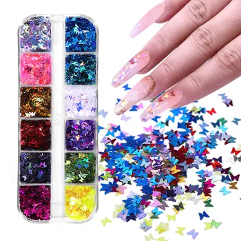 

Mirror Sparkly Butterfly Nail Sequins Paillette Colorful Holographic Nail Glitter 3D Mermaid Flakes Slices Nail Art Accessories