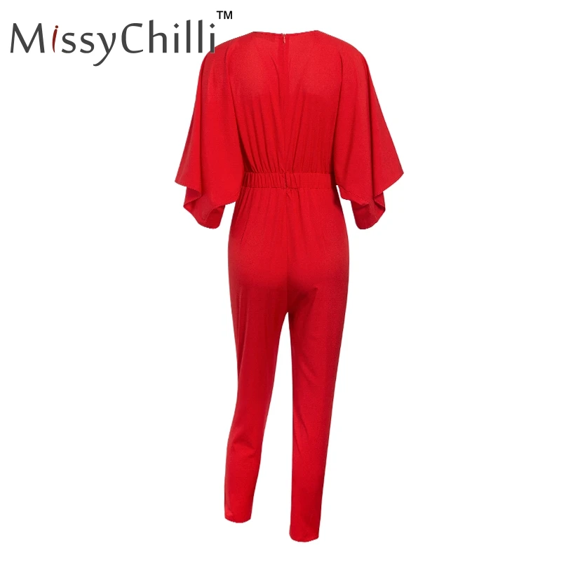 MissyChilli красный лоскутный плиссированный комбинезон для женщин Модный сексуальный комбинезон женский винтажный v шеи длинный костюм пляжного типа