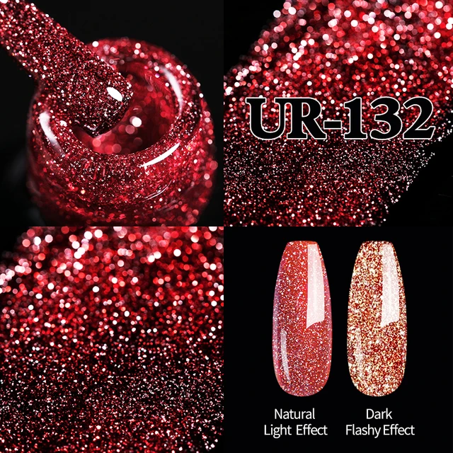 UR SUGAR 7.5ml Pink Reflective Glitter Gel Nail Polish Silver Purple Sequins Soak Off UV Gel Nail Art Manicuring Nail Gel Reflective-132