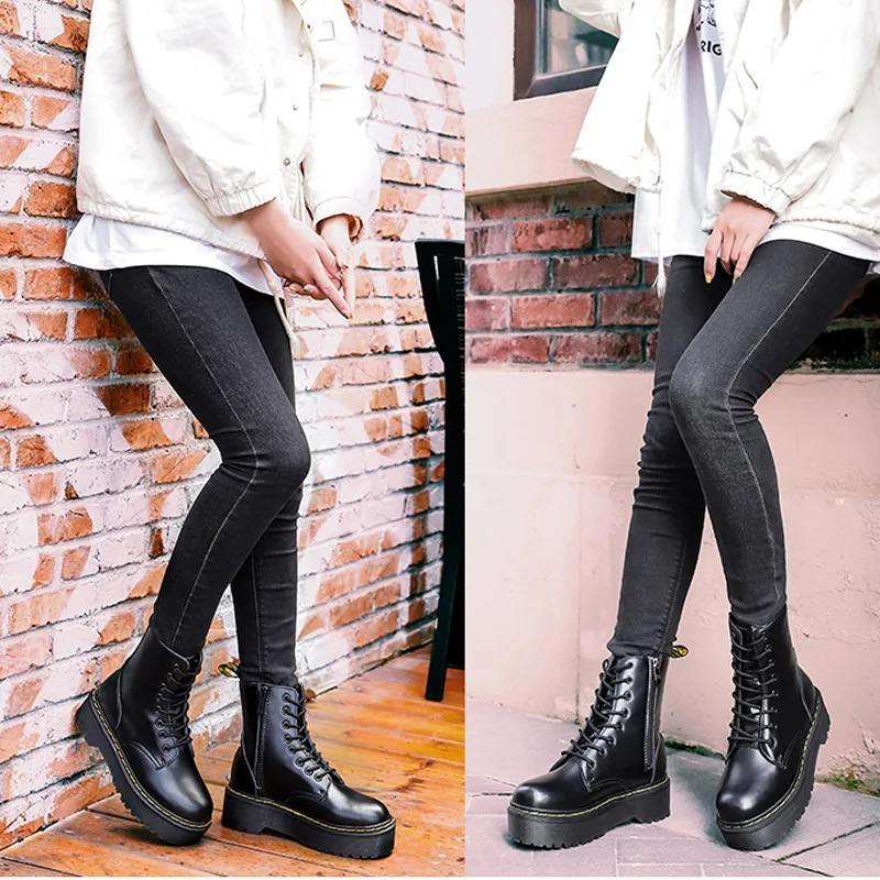 

New Style Martin Boots 1460 Thick Bottomed Hight-top 8-Hole Side Zipper Women's Boots Women's Platform Shoes Height Increase Dev