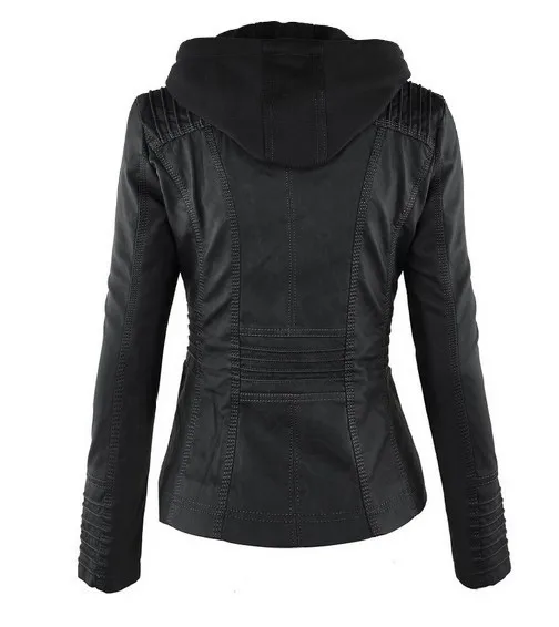 WEPBEL Women Hooded Leather Jacket Motorcycle Coats Street Female Tops Winter Lady Casual Slim Fit Jacket