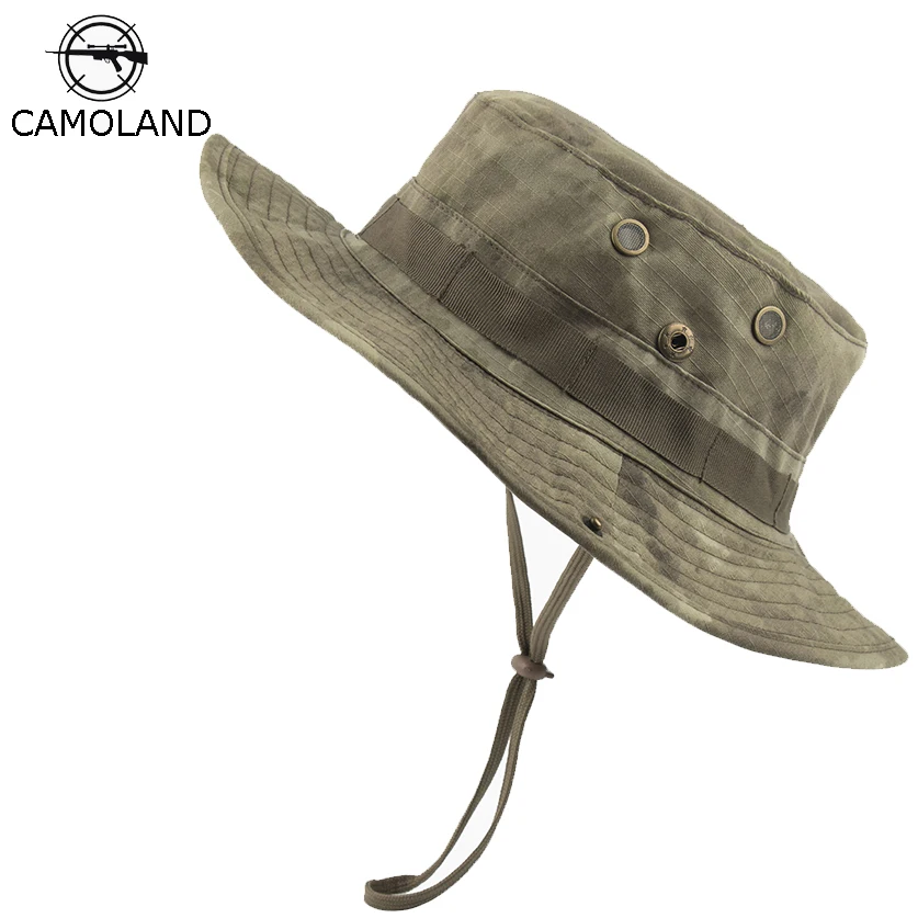 Летняя уличная шляпа для охоты, рыбалки, сафари, Панама, камуфляжные шапки Boonie, непальская Кепка для пеших прогулок, шляпа от солнца с регулируемым ремешком