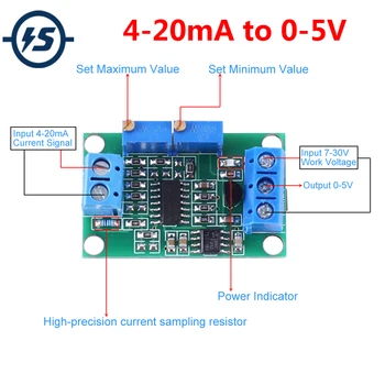 

4-20mA to 0-5V Current to Voltage Converter Module DC7-30V LED Indicator For Industrial Control