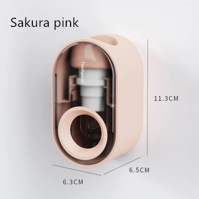 Y-kelin 2022 Toothpaste Dispenser Wall-Mounted Automatic Toothpaste Squeezer Toothpaste Holder For  Hole-Free Wall Hanging Sakura pink