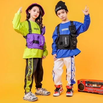 

Kids Hip Hop Clothing Green Sweatshirt Jacket Pullover Top Running Casual Pants for Girls Boys Jazz Dance Costume Clothes Wear