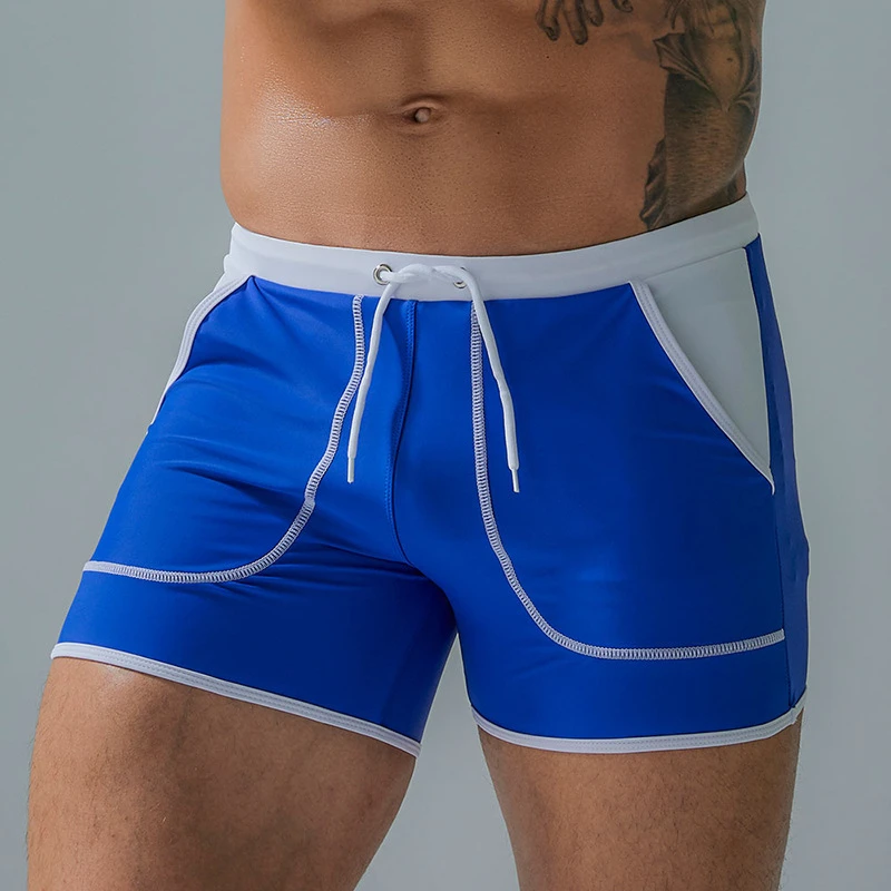 Solid Pocket Swimsuit Man Men's Swimming Trunks Men Swimwear Bikini Mens Swim Briefs For Man Beach Surf Bathing Suit Shorts Wear