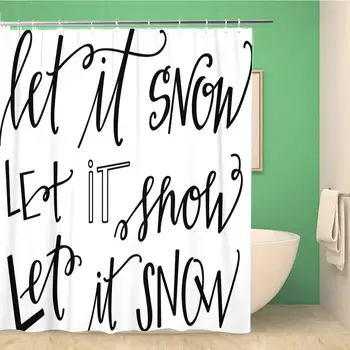 

Bathroom Shower Curtain Winter Let It Snow Christmas Song Lyrics Hand Lettering Waterproof Bath Curtain Set with Hooks
