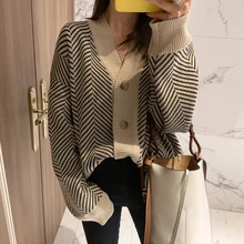 Свитер осень-зима пальто с длинным рукавом однобортный Уличная С v-образным вырезом Повседневный Женский вязаный кардиган элегантный Mujer вязание