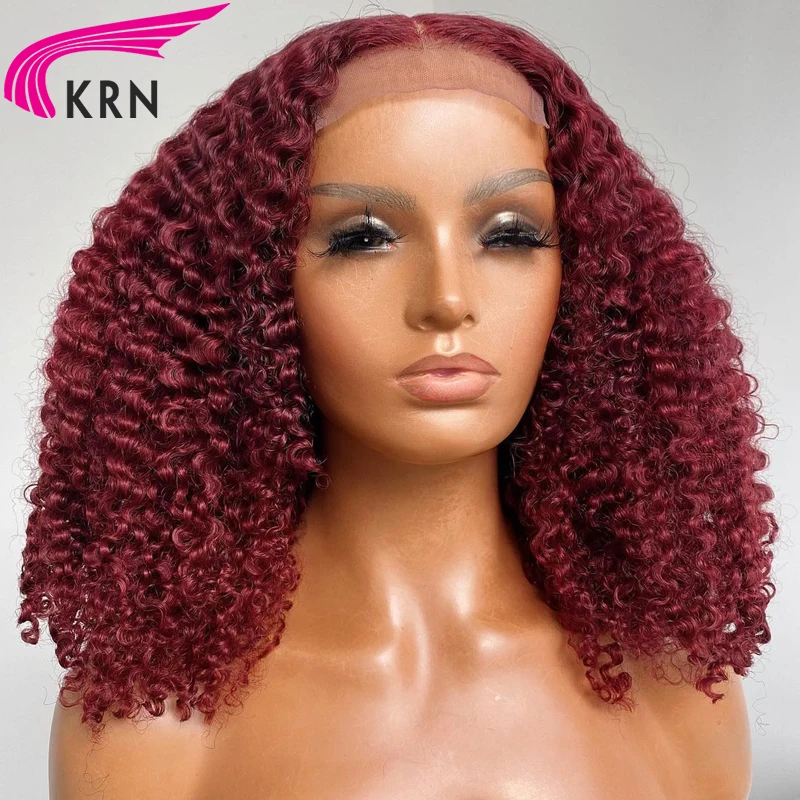 13X4 Human Hair Wigs #99j Burgundy Colored 4x4 Closure Brazilian Lace Frontal Wigs For Woman 200% 99j Remy Curly Lace Wigs