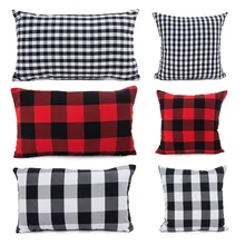 Red Black Cushion Cover Polyester Cotton Plaid Pillow Cases Square Rectangle Pillow Cover for Sofa Room Home Office Decoration