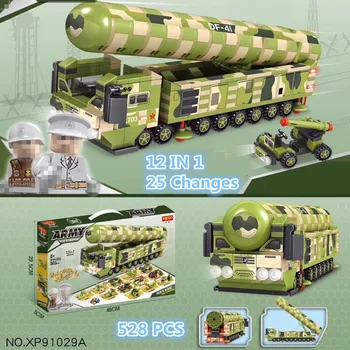 

PO 12 IN 1 Mini Military Weapon Dongfeng-41 ballistic missile Block 528pcs Bricks Building Blocks Sets Models Toys For Children