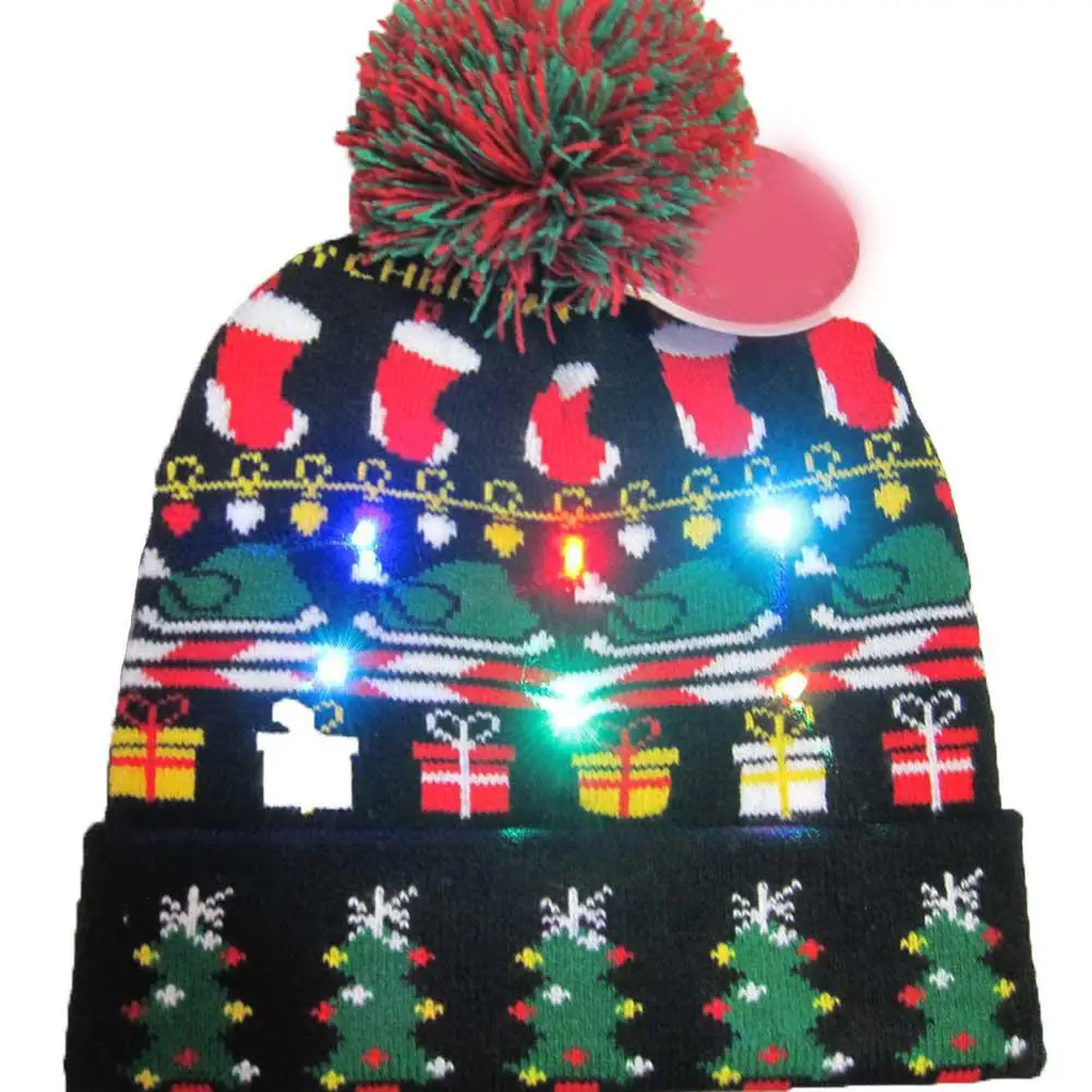 LED Christmas Hat Sweater Knitted Beanie Christmas Light Up Knitted Hat Gift for Kids New Year Decorations