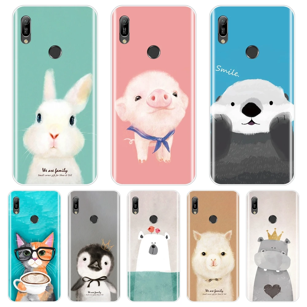 Задняя крышка для Huawei Y5 Y6 Y7 2019 силиконовый мягкий розовый свинка кот Медведь