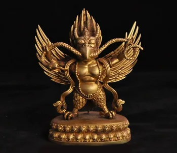 

wedding decoration Old Tibet Temple Bronze 24k gold Wing Garuda Bird Eagle Tantra Buddha Statue