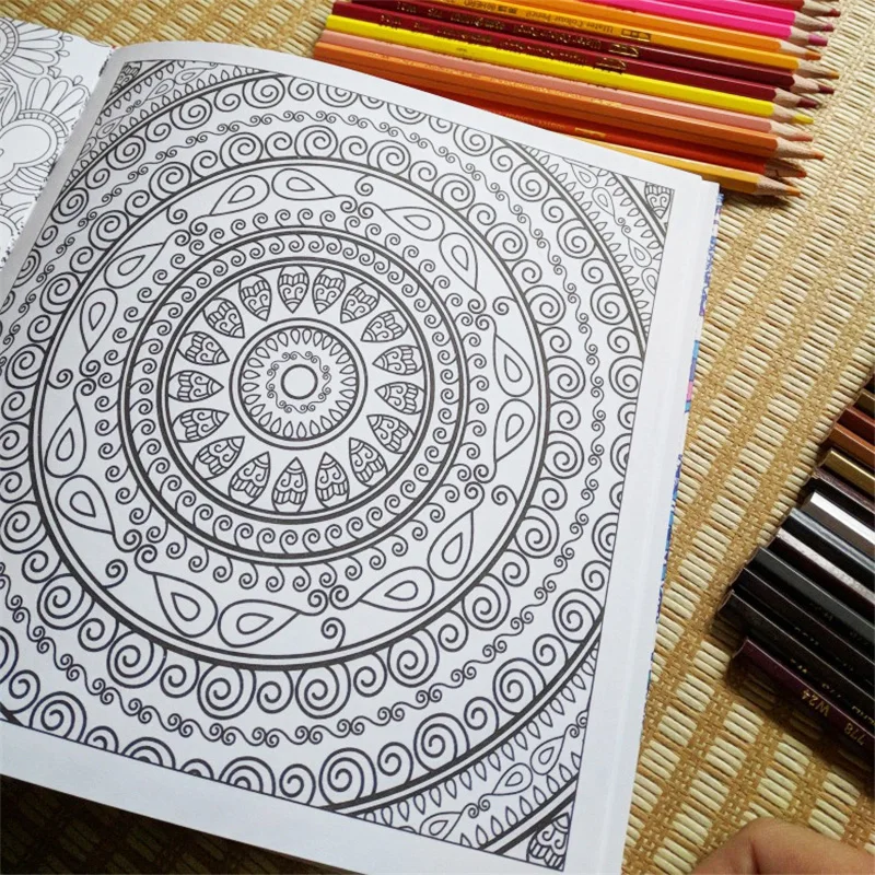 Zen Mandala Coloring Book with 12 Color Pencils for Stress Relief and Relaxation