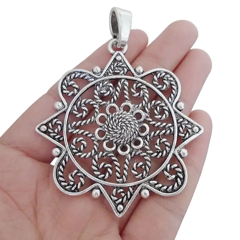 

3x Tibetan Silver Hollow Open Fliligree Flower Charms Pendants For Necklace Jewelry Makings Findings 77x60mm