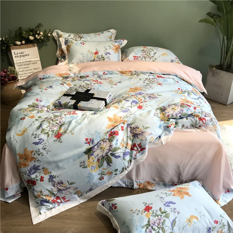 

ANNAs Good Stuff 60s Tencel Bedding Set 4pcs Quilt Cover Girls 2-side Ice Silk Cool A Slippery Nude Coupe Bedding Article Summer