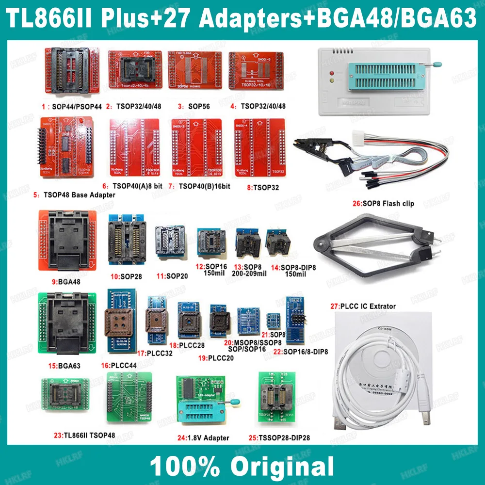 TL866II Plus Универсальный минипро биос программист 27 предметов с BGA48 BGA63 адаптеры TL866