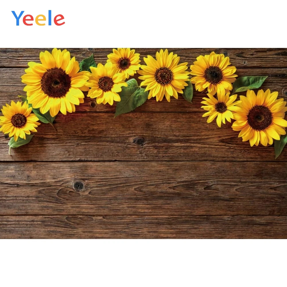 

Spring Wood Board Flower Sunflower Cake Baby Shower Custom Vinyl Backdrop Photography Background For Photo Studio Photophone