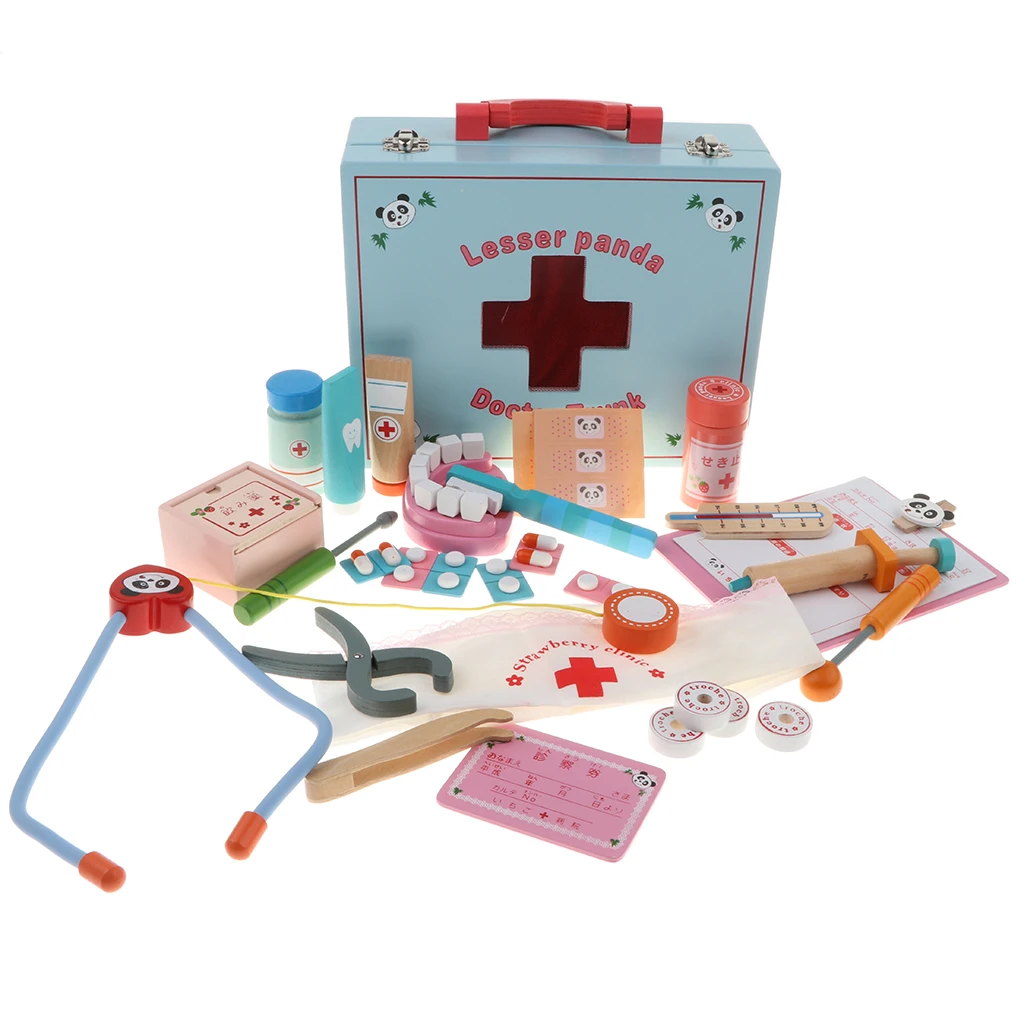 

Pretend Play Wooden 30pcs Doctor Kits Box Children Toy Play Activity