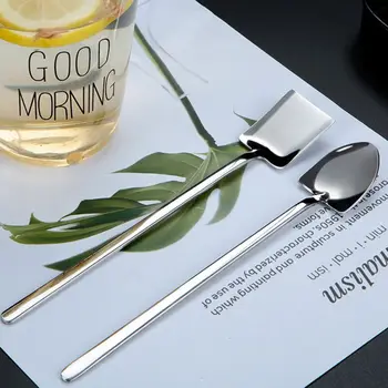

304 Stainless steel Dinnerware Set Creative Retro Industrial Flat Tip Shovel Dessert Long Handle Stirring Ice Spoon Bar Tools
