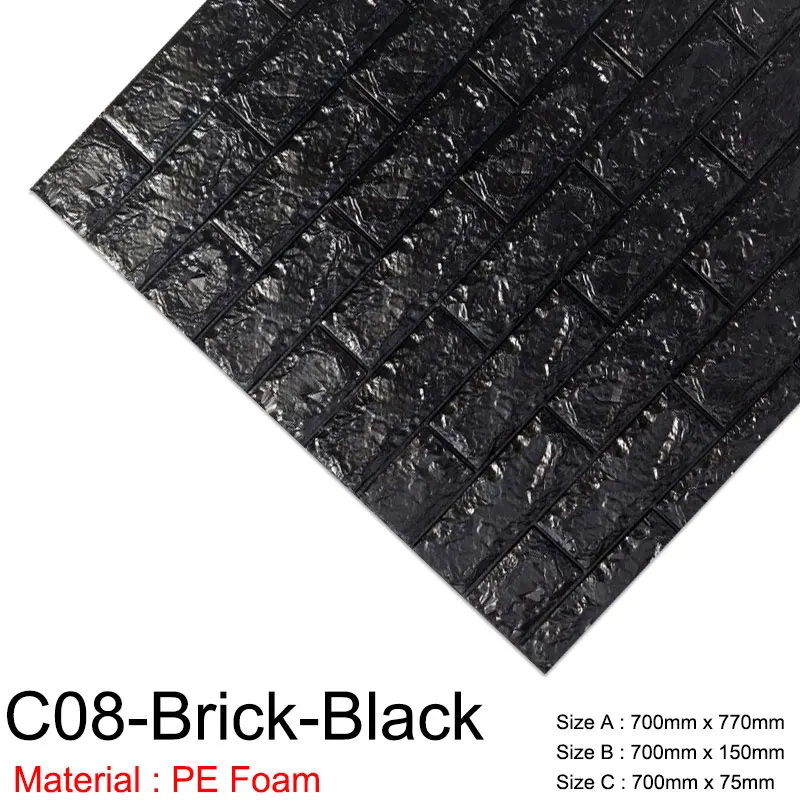C08-Brick-Black 3D Wall Stickers Marble Brick Peel and Self-Adhesive Wall paper Waterproof DIY Kitchen Bathroom Home Wall Decal Sticker Vinyl - Цвет: C08-Brick-Black
