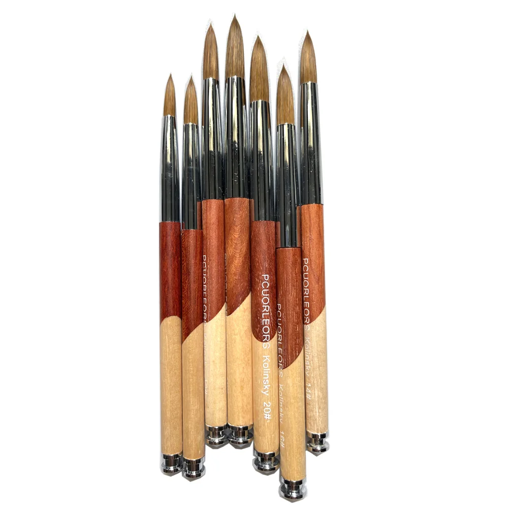 PCUORLEORS 100% Kolinsky Nail Art Brush Acrylic with Red Round Wooden Handle and Kolinsky Sable Hair for Crystal UV Gel Painting 4
