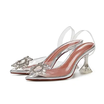 

brand summer women elegant pumps sky high heels bling crystal shoes woman sexy ladies party sadnals dress transparent slippers