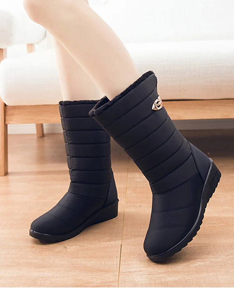 Women Boots Mid-Calf Winter Boots With Wedges Heels Botas Mujer Waterproof Snow Boots Women Winter Shoes