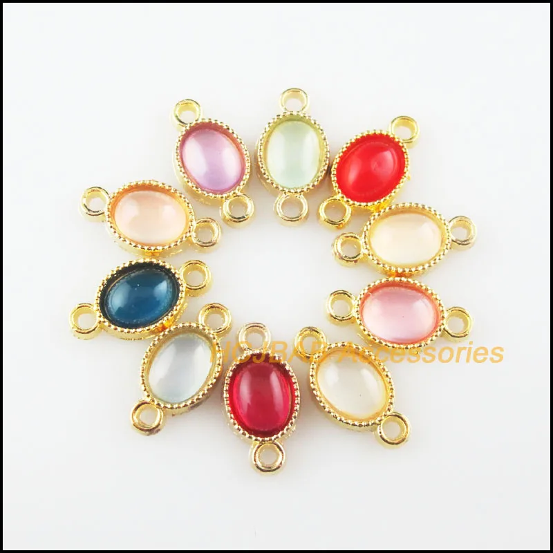 

20 New Oval Charms Connectors Mixed Resin Flower Pendants Gold Color 8.5x17mm