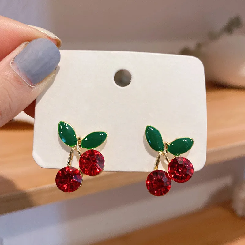 Korean Crystal Cherry Bead Stud Earrings For Women Wedding Femme Statement Jewelry Accessories eh1094 - Image 6