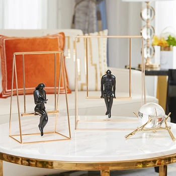 

European Model Ornament Television Cabinet Living Room Metal Goods Furniture Statue Sculpture Industrial Decor Tripot Figurine