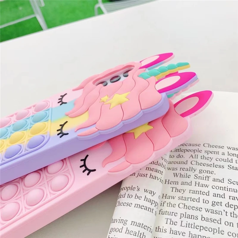 cute phone cases for samsung  Pop  Fidget Toys Bubble Case For Samsung Galaxy S21 S20 S10 S9 Plus Note 9 10 20 Ultra Pro 3D Cartoon Unicorn Soft Silicon Cover samsung silicone case