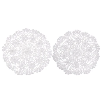 

Handmade Round Crochet Cotton Lace Table Placemats Doilies, Water Lily Flower Shape, 40cm/50cm